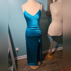 Exquisite Alice + Olivia Teal Ruched Fallon Dress NWT